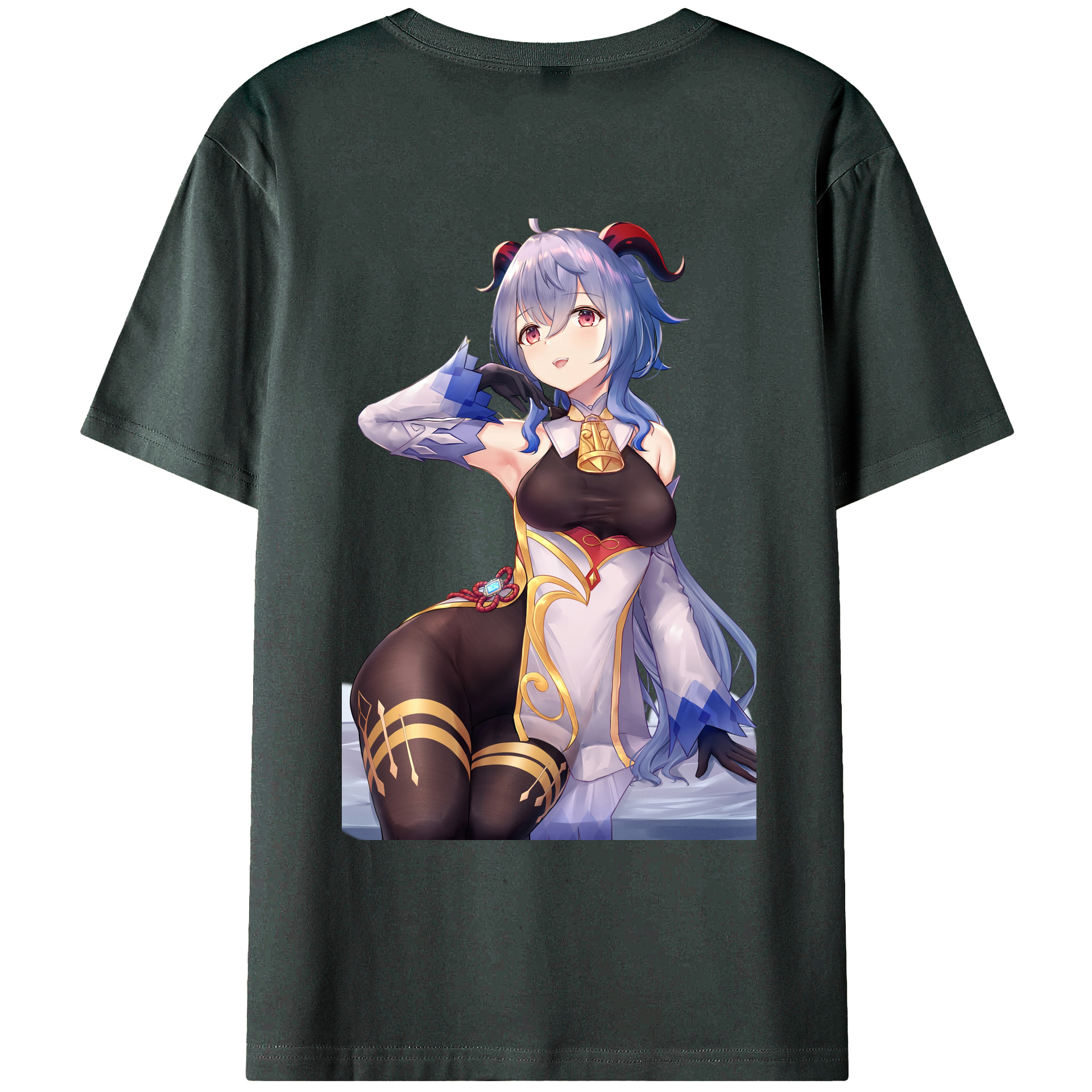 げんし神 甘雨 かんう genshin Ganyu 綿100％ メンズ半袖Tシャツ（バックプリント） 通気性